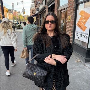 Vintage Bill Blass Black Persian lamb skin Textured Blazer matching skirt suit